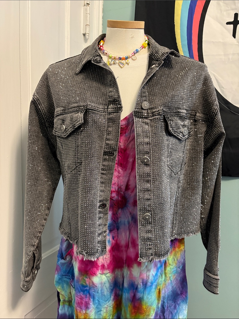 Women’s Black Rhinestone Jean Jacket